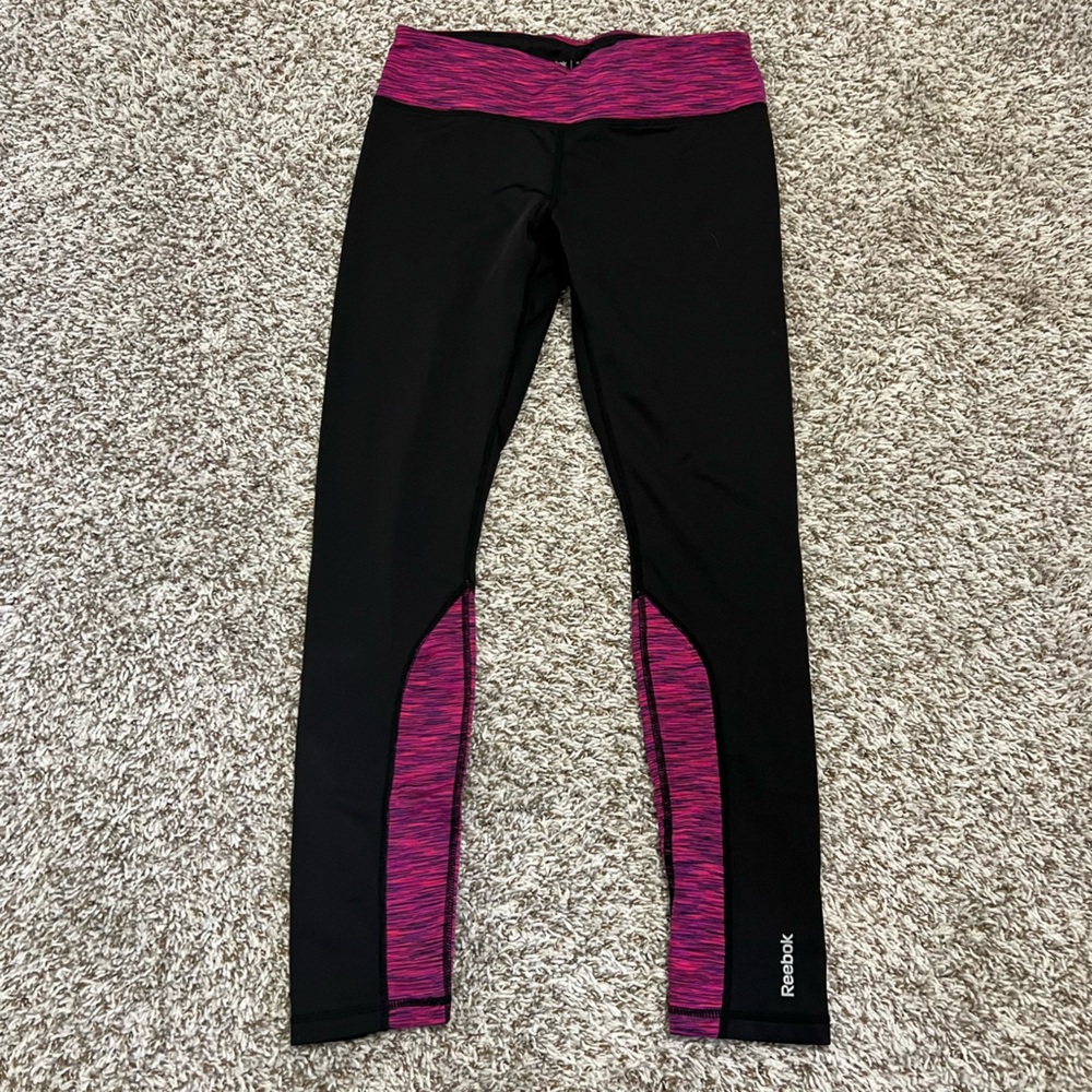 Reebok Black fleece lined Leggings with Pink Trim